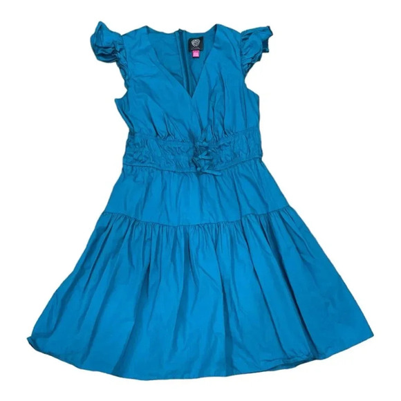 Vince Camuto Turquoise Ruffle Sleeve Tiered Cotton Dress 4 - Picture 2 of 5
